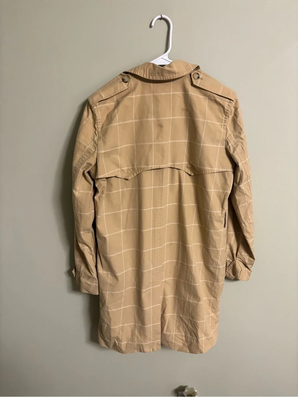 Ralph Lauren LRL Tan Windowpane Plaid Trench Coat Size Medium 100% Cotton